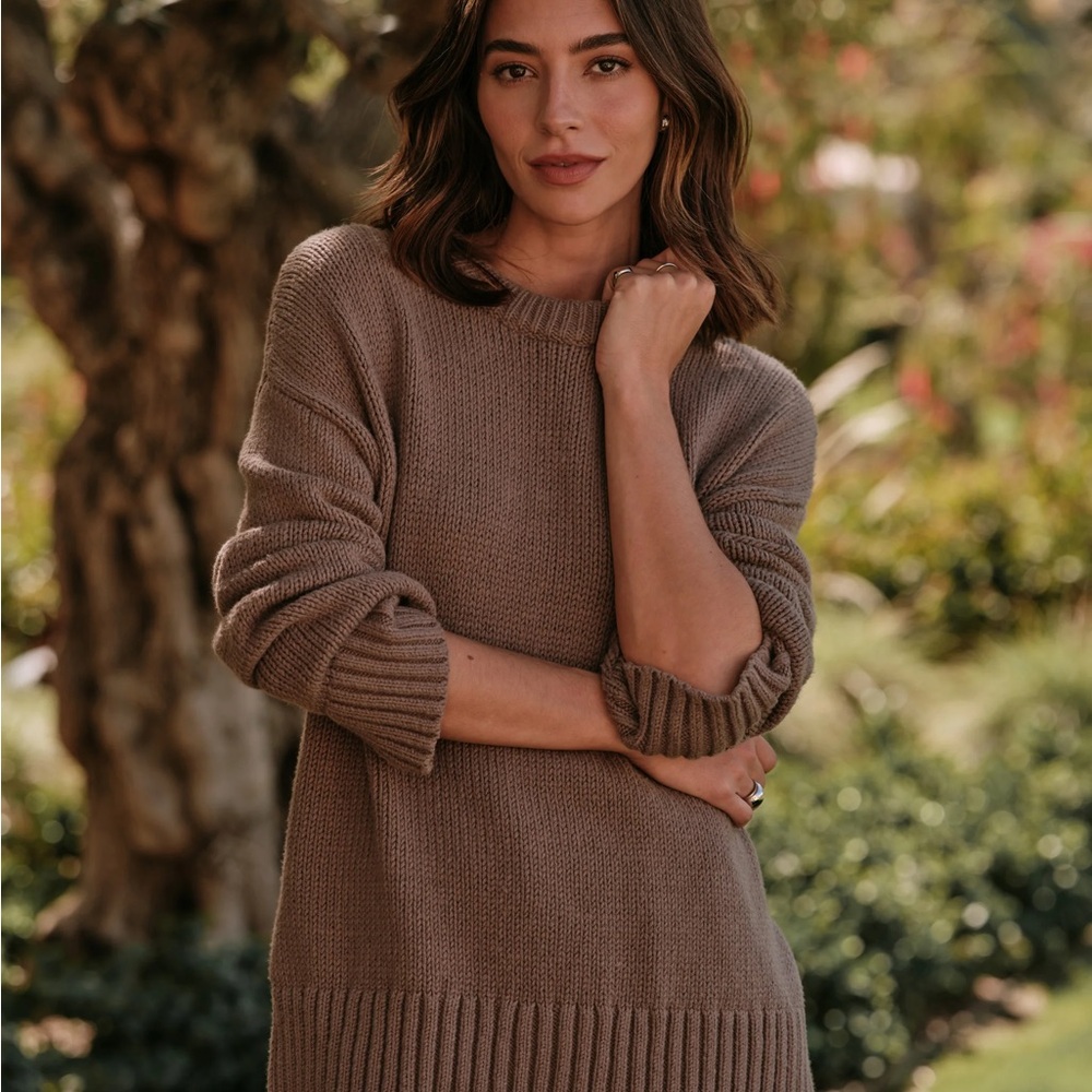 Jenni Kayne Taupe Boyfriend Crewneck Sweater
